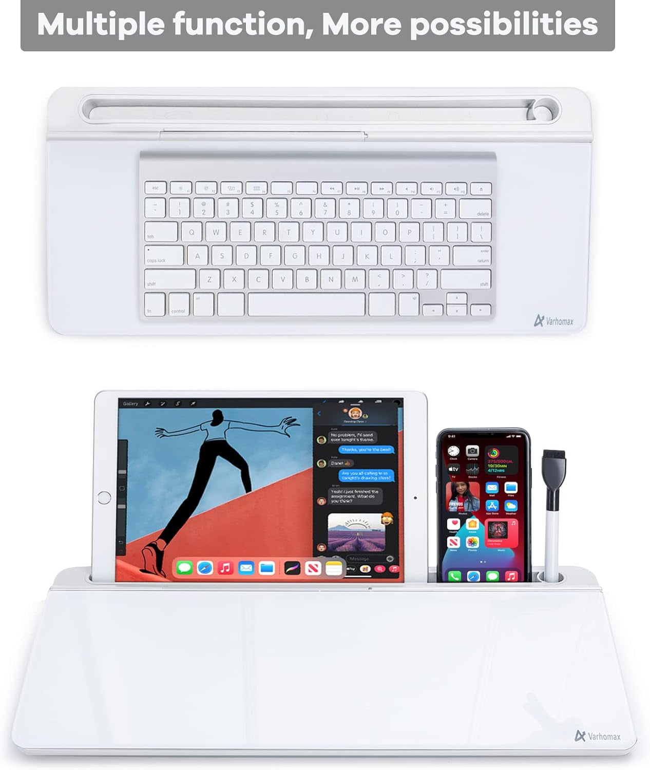 Glass Desk Whiteboard with Storage, Desktop Organizer To-Do List Memo Notepad Dry Erase White Board for Home Office and School Supplies (White)