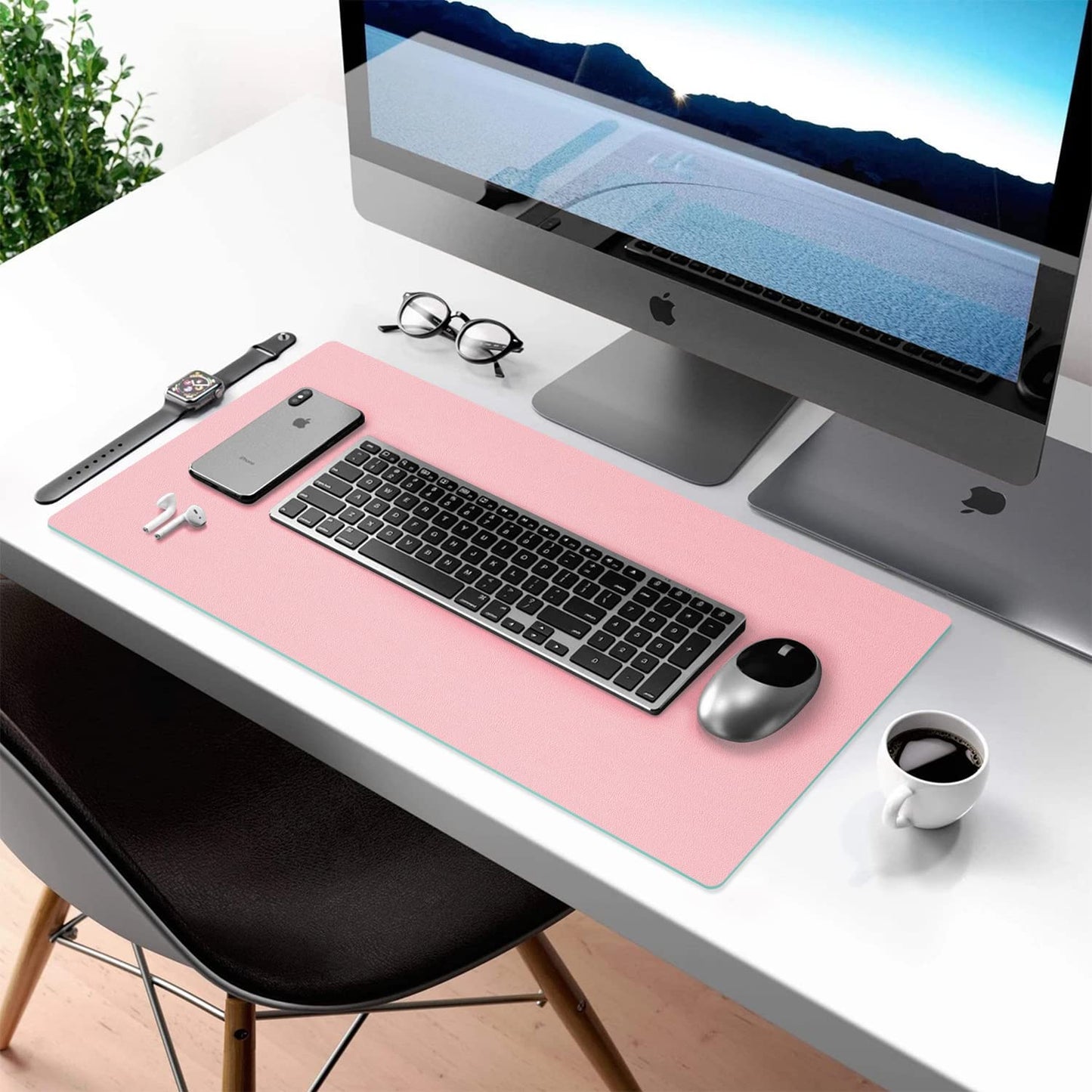 Double-Sided PU Leather Desk Pad - Non-Slip Large Mouse Pad & Desk Mat for Office, Home - Waterproof, Easy to Clean, Durable Dual-Sided Surface (23.6"X13.7", Pink)