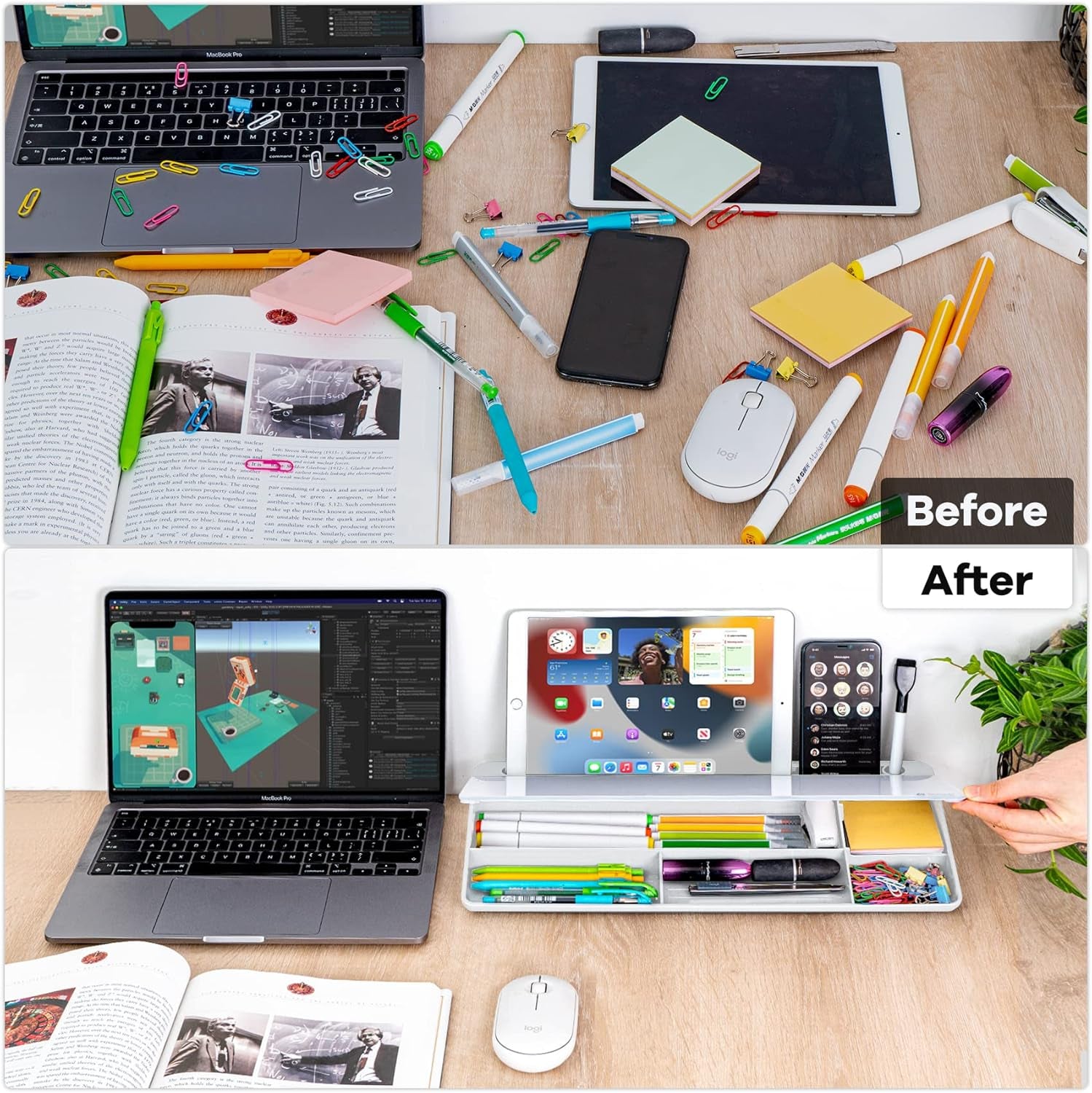 Glass Desk Whiteboard with Storage, Desktop Organizer To-Do List Memo Notepad Dry Erase White Board for Home Office and School Supplies (White)